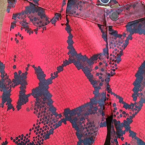 Red Snake Print Women Jeans - Picture 2 of 11